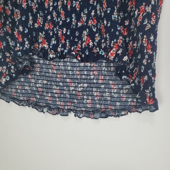 TORRID Womens Top 1X Crop Navy‎ Floral Challis Smocked Square Neck Plus Strappy - Picture 11 of 11